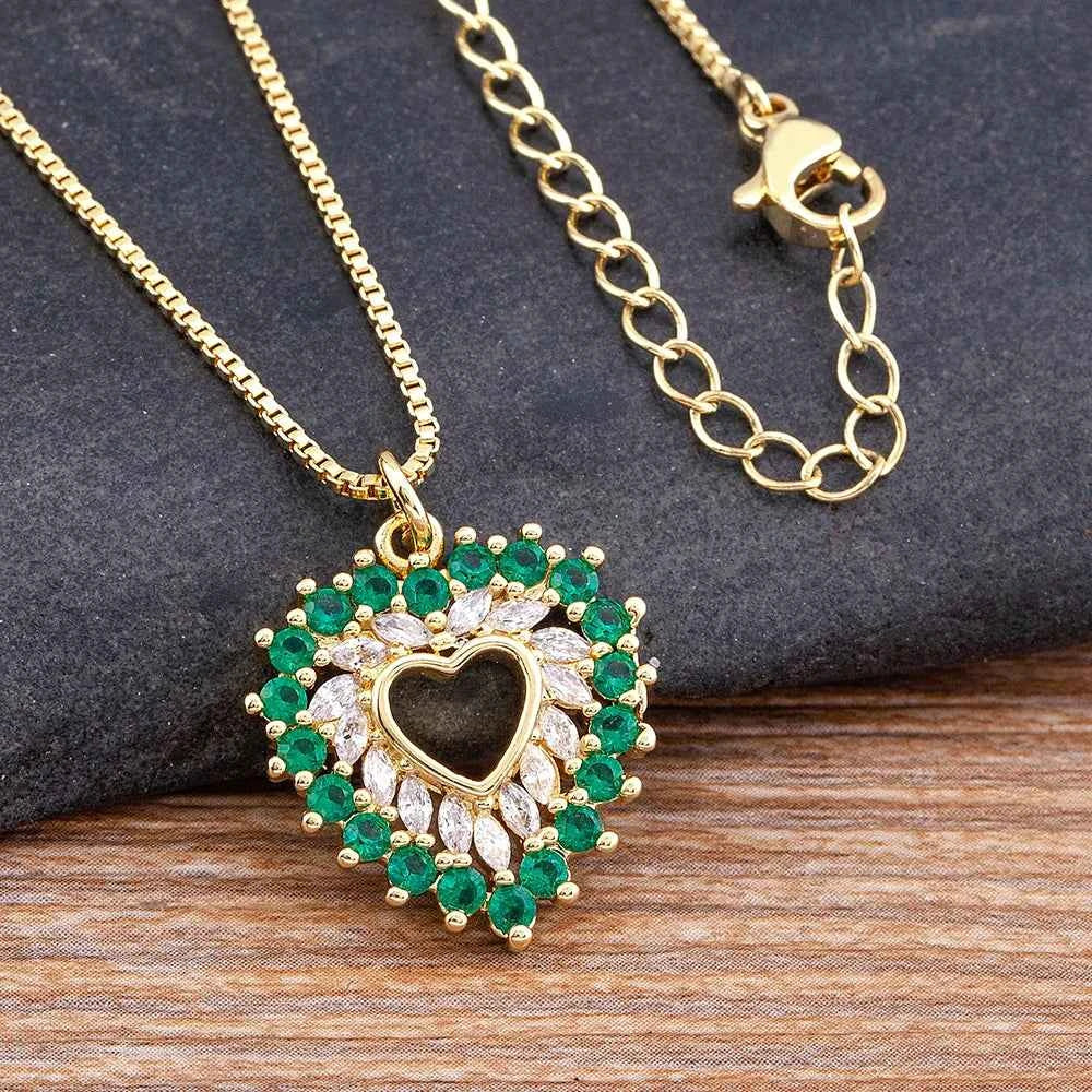 Nidin New Arrival Romantic Heart Shape Sparkling Zircon Pendant Necklace 3 Colors For Women Female Fine Jewelry Gifts Wholesale