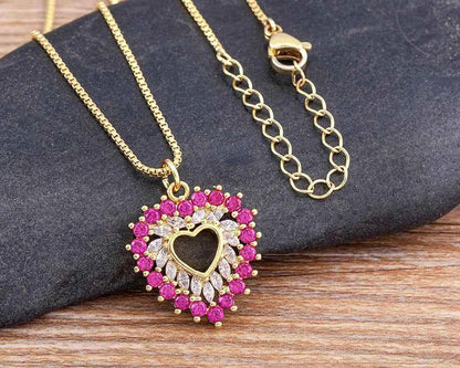 Nidin New Arrival Romantic Heart Shape Sparkling Zircon Pendant Necklace 3 Colors For Women Female Fine Jewelry Gifts Wholesale