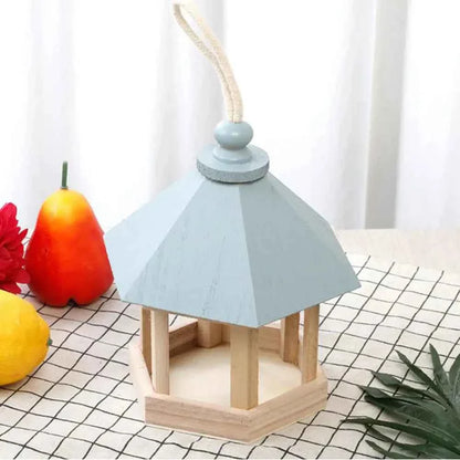 Wooden House Bird Feeder Outdoor Wooden Birds House Hanging Feeding Station Hollow Bird Feeder Food Container for Garden Park