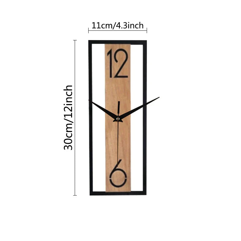 Rectangular wood grain wall clock for quiet decoration in homes and offices used in living rooms bedrooms and dining rooms