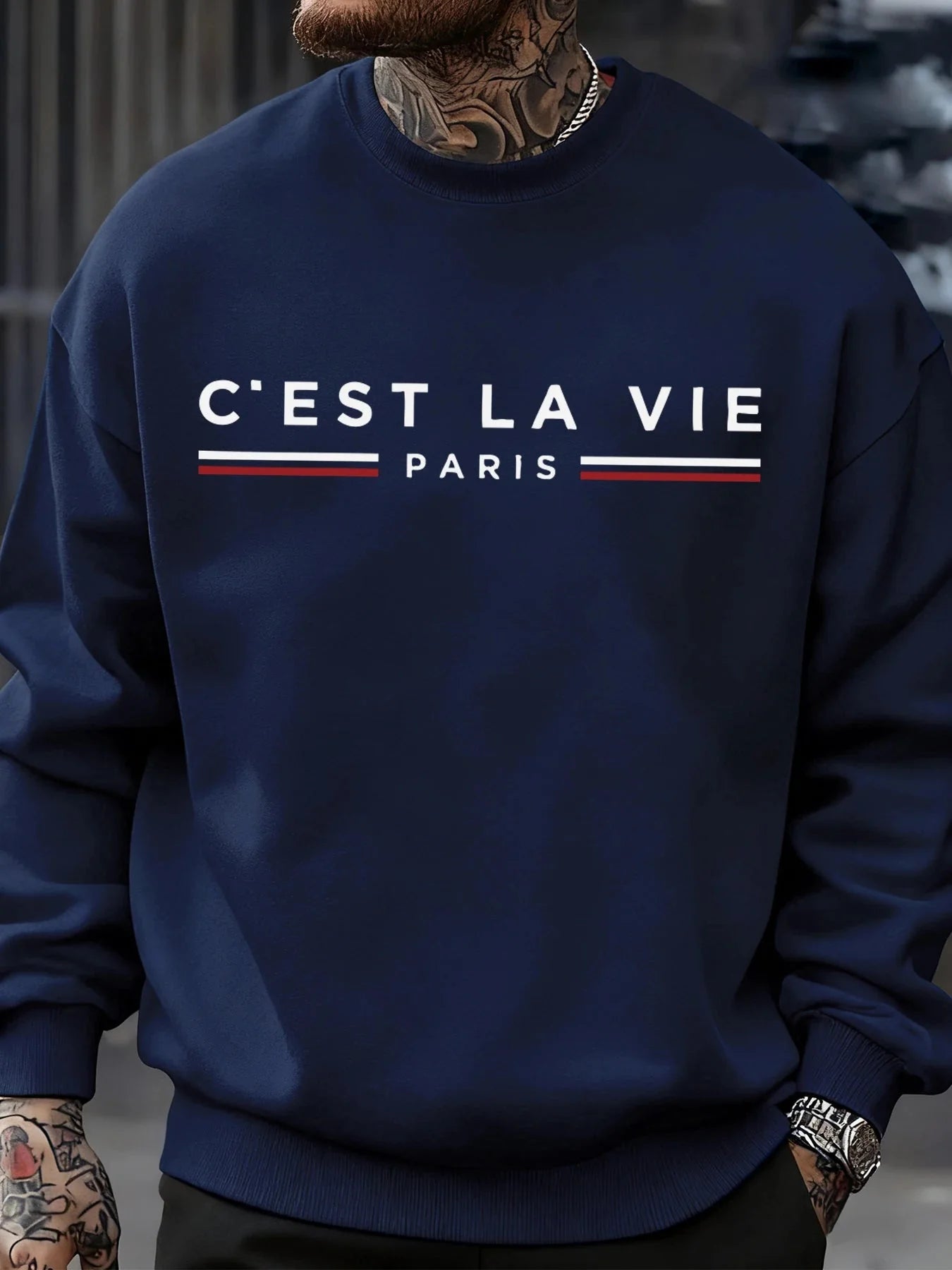 C'Est La Vie Paris Prints Man Sweatshirt Casual Loose Sportswear Hip Hop Fashion Pullovers Fleece Soft Clothing Crewneck Tops