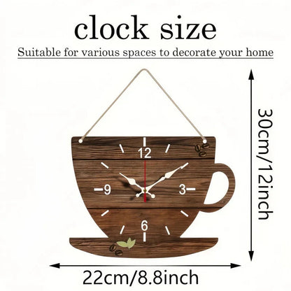 Coffee Cup Shaped Wooden Silent Hanging Wall Clock,Wood Grain Design Suitable For Living Room,Study Room,Bedroom,Home Decoration