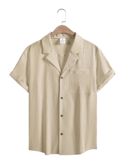 New Mens Short Sleeve T-Shirts Summer Trendy Breathable Loose Youth Basic Cotton Pocket Top Solid Color Stand Up Collar Shirts