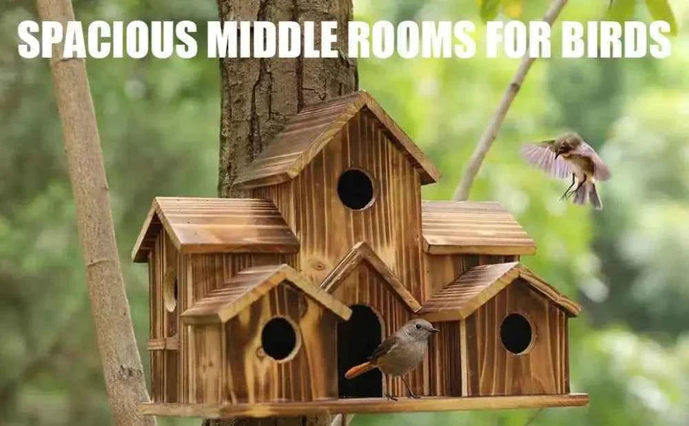 20*15cm Bird Houses For Outside Wooden Hummingbird Nest Bird Feeder Outdoor Birdhouse With 6 Rooms For Garden Courtyard Decor