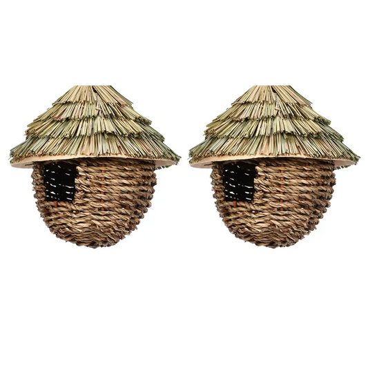 Hand-Woven Natural Grass Bird House - Hanging Outdoor Hummingbird Nest