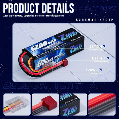 Zeee 3S LiPo RC Battery 11.1V 5200mAh 80C Hardcase w/ Plugs