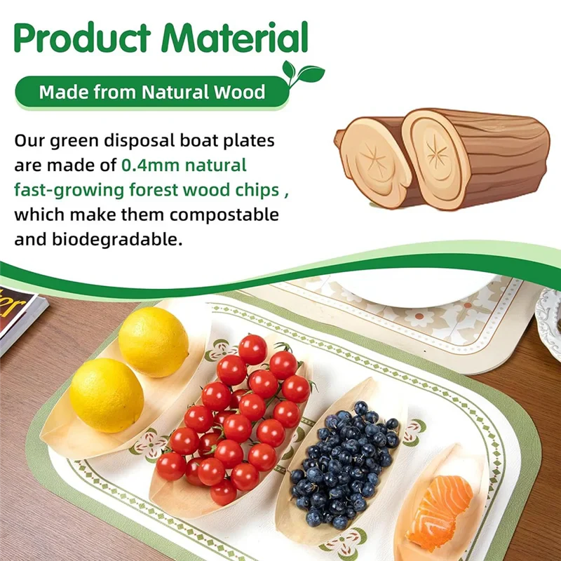 SOFT-100 Set Wooden Food Boats Dessert Plates Food Trays Boat Plates Disposable Plates Disposable