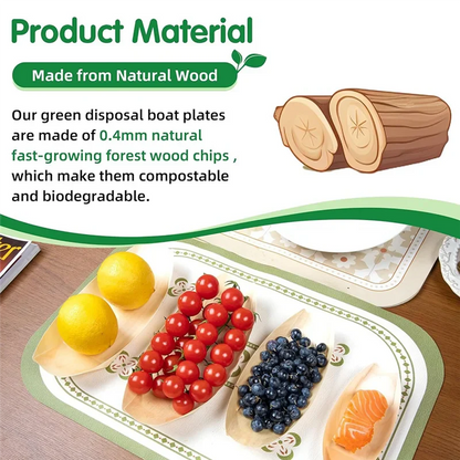 SOFT-100 Set Wooden Food Boats Dessert Plates Food Trays Boat Plates Disposable Plates Disposable