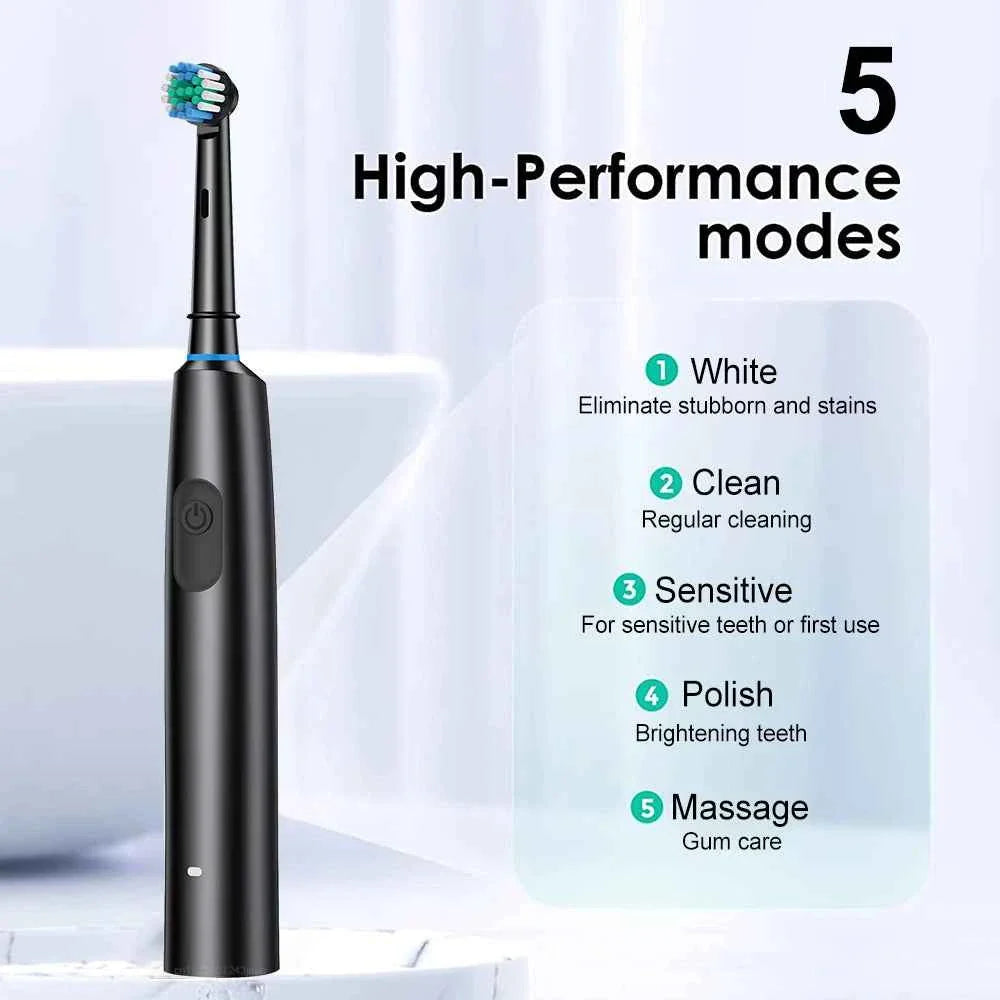 Electric Rotating Toothbrush Deep Clean Whitening Teeth for Adult Ultrasonic Toothbrush with 4/8pcs Refill Replacement Heads