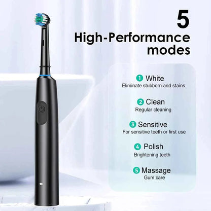 Electric Rotating Toothbrush Deep Clean Whitening Teeth for Adult Ultrasonic Toothbrush with 4/8pcs Refill Replacement Heads