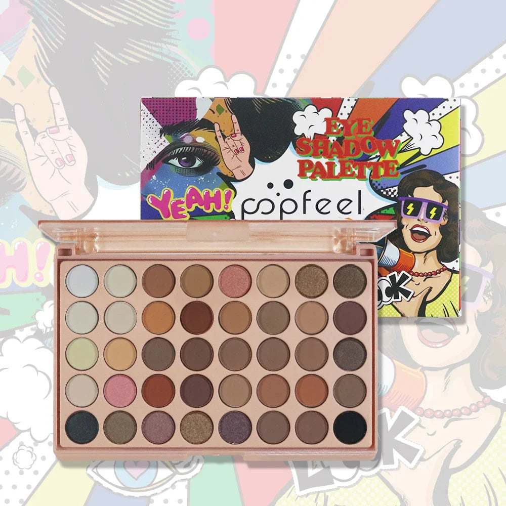 POPFEEL 40-Color Earth Tone & Pink Eyeshadow Palette – Versatile Shimmer, Matte, and Highlight Shades for Effortless Blending。