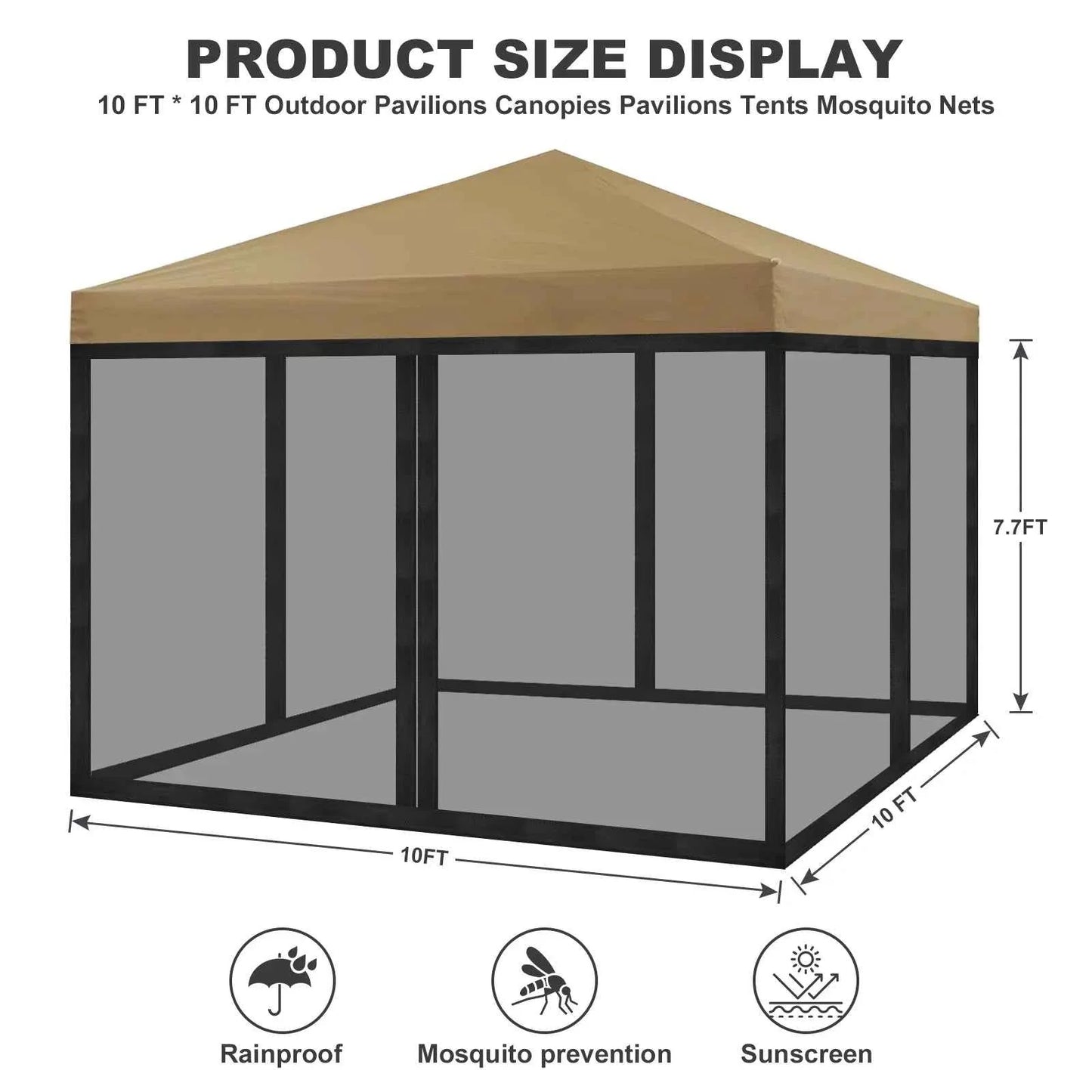 Gazebo Universal Replacement Mosquito Netting Outdoor Gazebo Canopy 4-Panel Screen Walls with Zipper (Mosquito Net Only)