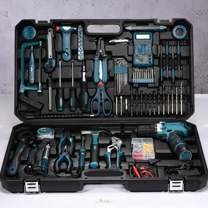 160/136/115/63 PC Lithium Drill Household Multifunctional Hardware Tool Manual Daily Electrician Woodworking Maintenance Toolbox