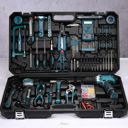 160/136/115/63 PC Lithium Drill Household Multifunctional Hardware Tool Manual Daily Electrician Woodworking Maintenance Toolbox