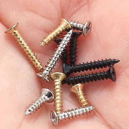 2400pcs Miniature Self-Tapping Screws, M2 Wood Screws, Phillips Head Screws, Flat Head Screws, Gold, Black, Silver Set