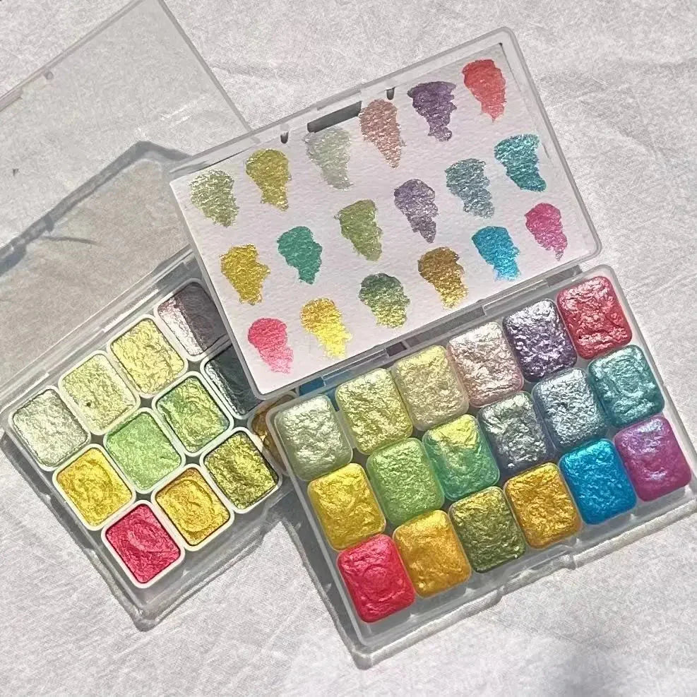 Master Grade 16 Colors Pearlescent Solid Watercolor Paint Mineral Nail Art Flower Painting Dyeing Tool Thangka ES
