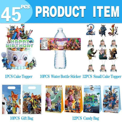 Zootopia Theme Party Supplies Nick Judy Birthday Decoration Balloon Set Tableware Kit Banner Plates Gifts Bags Keychains Sticker