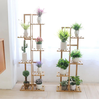 Bamboo Corner Tall Plant Stand Rack Multiple Flower Holder Shelf Indoor Outdoor