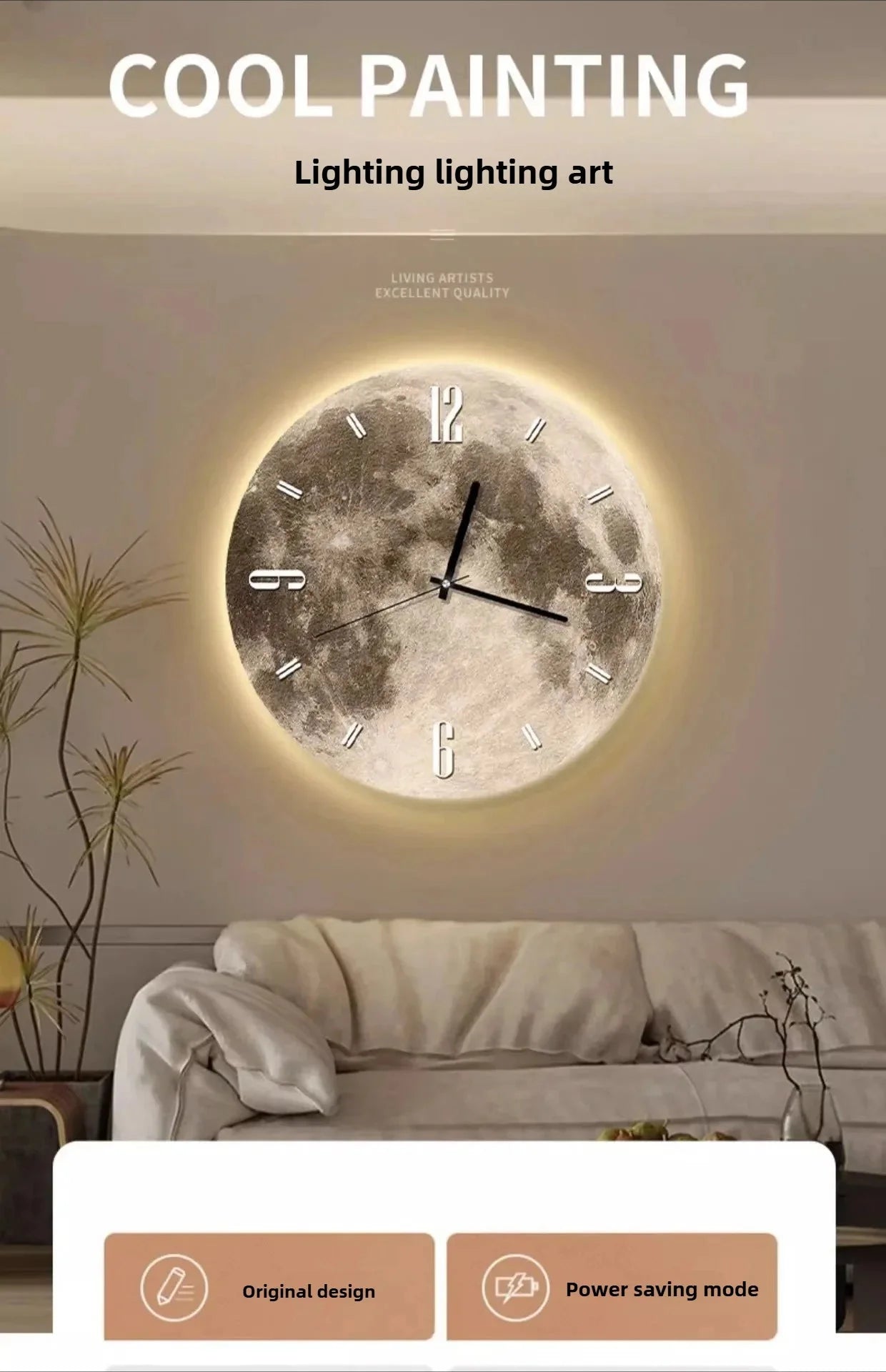 16 Inch Fashions Wall Clock Dining Room Living Moon The Earth Modelling LED Light Silent Movement Bedroom Clock Wall Decoration