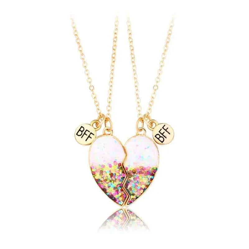 Cute 2 Pcs BFF Necklace Heart Pendant Best Friend Necklace Fashion Couple Chain Necklace Children Friendship Jewelry