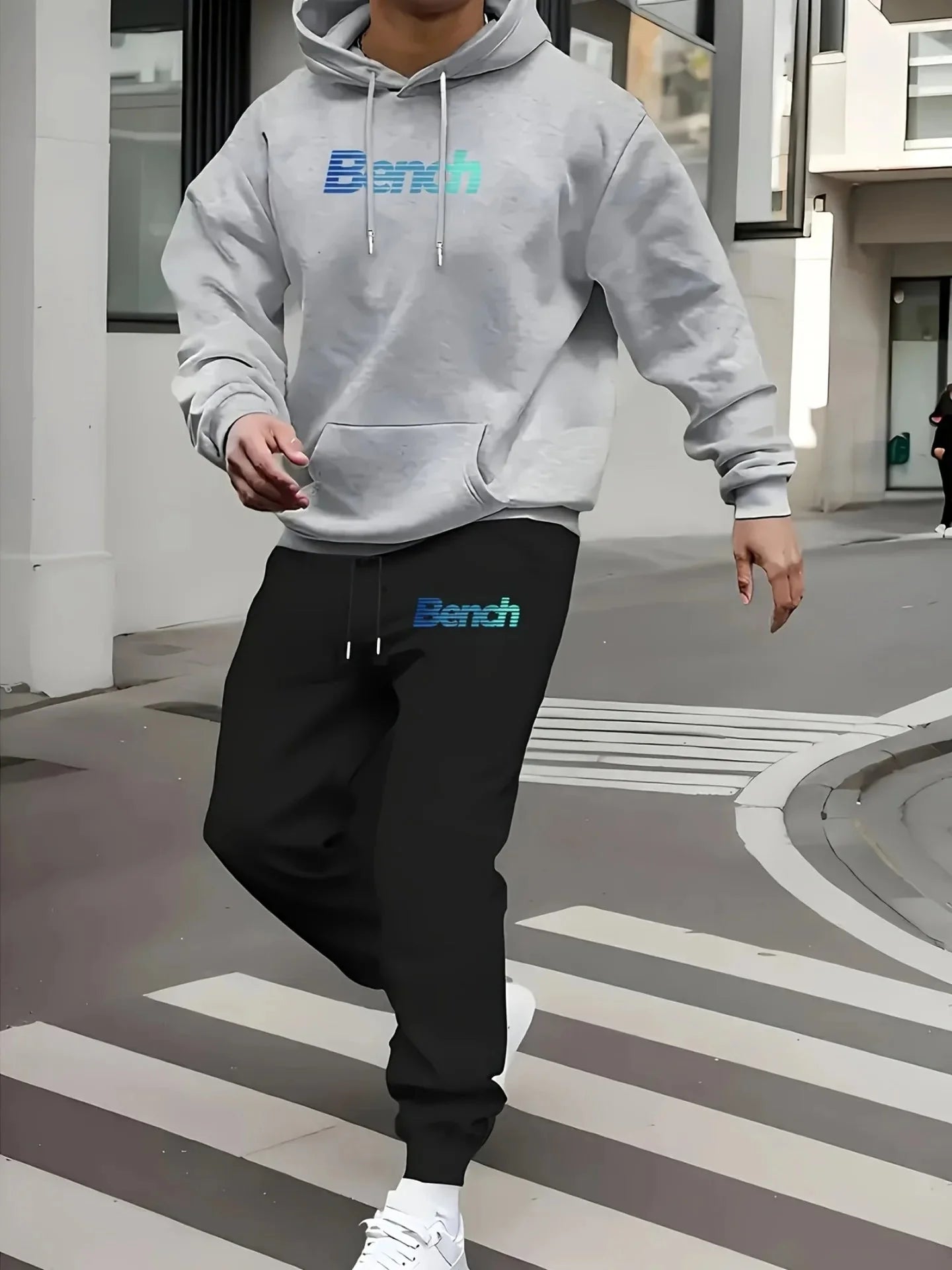 Men's Classic Personalized Fashion Paris Alphabet Stripe Printed Machine Washable Hooded Sweatshirt and Pants Casual Sports Set