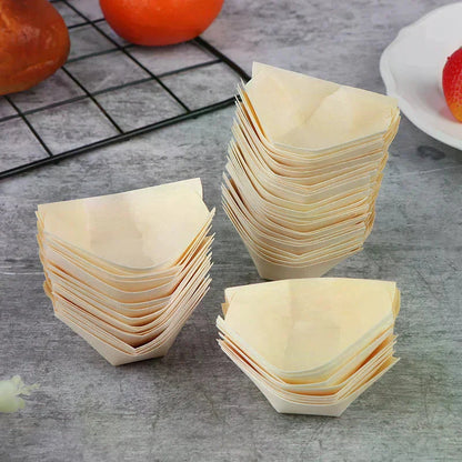 50Pcs Wood Boats Plates Sushi Salad Dessert Bowl Wood Serving Bowl Disposable Sushi Serving Trays Sushi Boat Plates