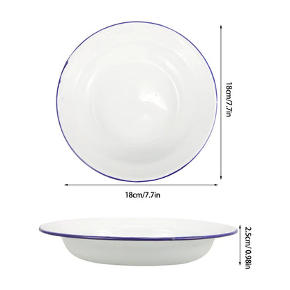 4Pcs Enamel Plates Unbreakable Enamelware Dinner Serving Platter Tray Salad Pasta Plate Kitchen Dining Bar Plates For Fruit Food