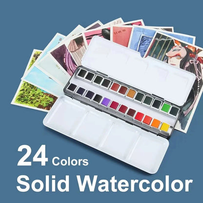 24 color watercolor paint, washable watercolor paint set, professional painting supplies, suitable for adults and artists