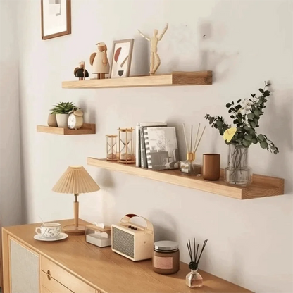 Space Saving Wooden Floating Shelf Minimalist Style Decorative Display Stand Rustic Bookshelf Organizer Living Room