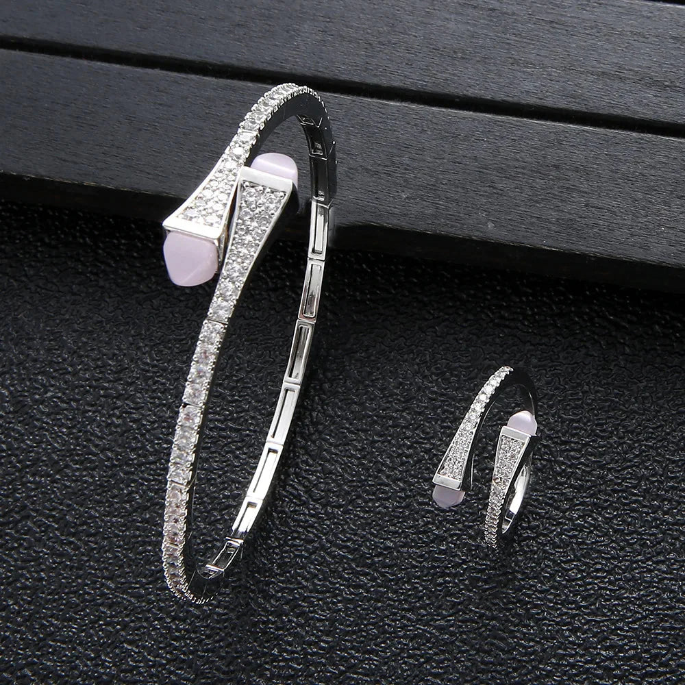 New jerseis Women's Fashion 2 Pcs Bracelet & Ring Set مجموعات المجوهرات Resin Simple Design Gold Open Cuff Bangle Jewelry Set