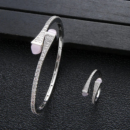 New jerseis Women's Fashion 2 Pcs Bracelet & Ring Set مجموعات المجوهرات Resin Simple Design Gold Open Cuff Bangle Jewelry Set