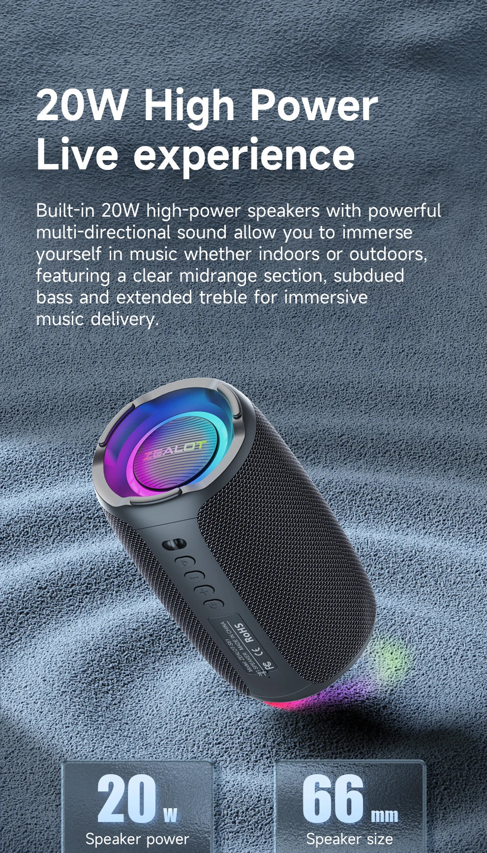 S61 Bluetooth Speaker,with IPX6 Waterproof Protection and Outdoor Bass Sound for Backyard and Beach Party,10W Loudspeaker