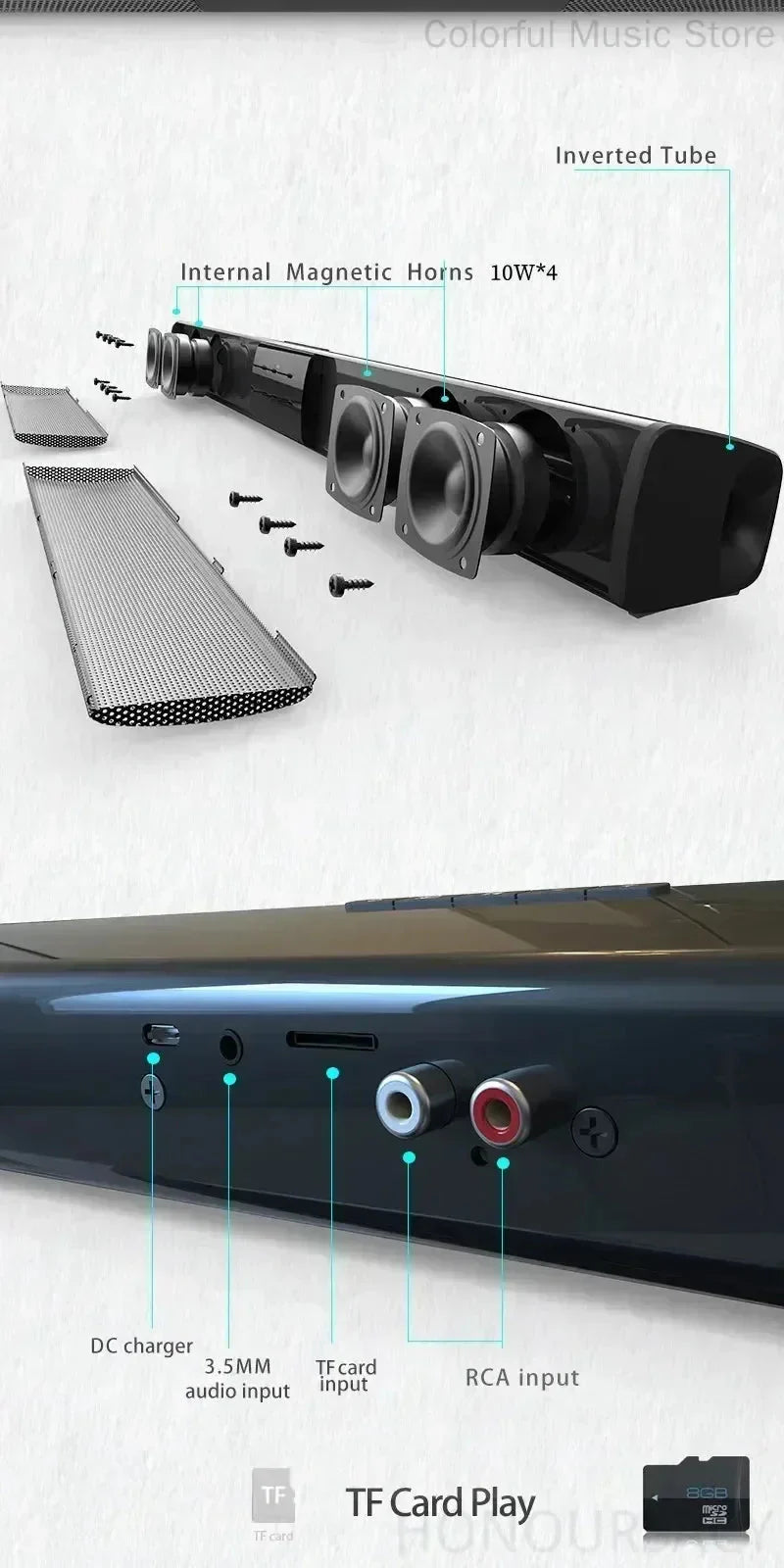 BS-28B High Quality Bluetooth Speaker High Power Wallmounted Wireless 40w Sound Bar Stereo Home Theater TV Strong Bass Sound Bar
