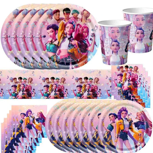 K-Pop Demon Hunters Birthday Decorations Girls Birthday Party Tableware Balloons Set Cup Plates Girls Favor Kpop Warriors Supply
