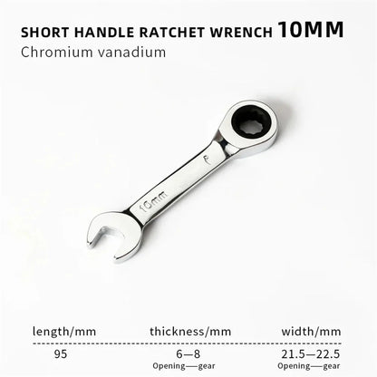 6-19mm Short Handle Quick Ratchet Wrench 72 Teeth Multi Functional Portable Short Dual-use Plum Blossom Small Wrench Hand Tools