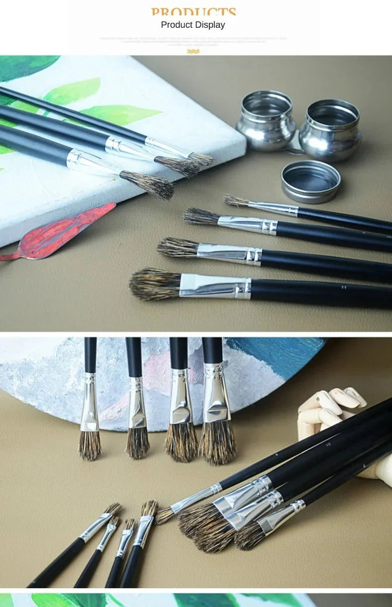 6pc new concept paintbrush wild boar mane oil painting brush water powder acrylic nail round head long black pole paintbrush set