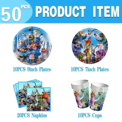 Zootopia Theme Party Supplies Nick Judy Birthday Decoration Balloon Set Tableware Kit Banner Plates Gifts Bags Keychains Sticker