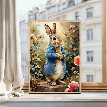 Elegant Rabbit Canvas Art for Living Room & Bedroom – Light Luxury Decor, 11.81x15.75in Wall Hanging Painting
