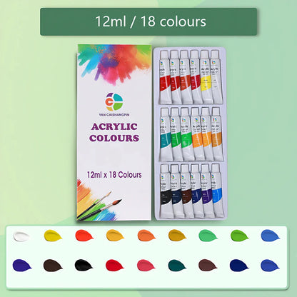Acrylic Paint Set 12/18/24/36 Colors 12ml Tubes Non-Toxic Waterproof Art Craft Paints for Artists Kids Beginners School Supplies