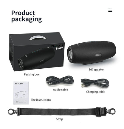 Zealot S67 Wireless Speaker WithShoulder Strap,Outdoor,Waterproof,Portable Speaker with Loud Stero and Booming Bass,40H Playtime