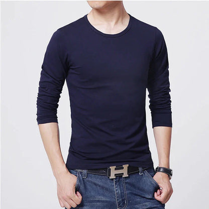 2026 MRMT Brand New Men's T-Shirts Long Sleeve Slim Men T-Shirt Young Man Pure Color Tops Tees Shirt O-Neck For Male Boys Tshirt