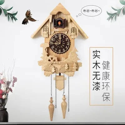 Wooden Handcrafted Cuckoo Clock for Wall with Cuccu Chimes and Swing Pendulum for Home Nordic  Decor Solid Wood Cuccu Watch