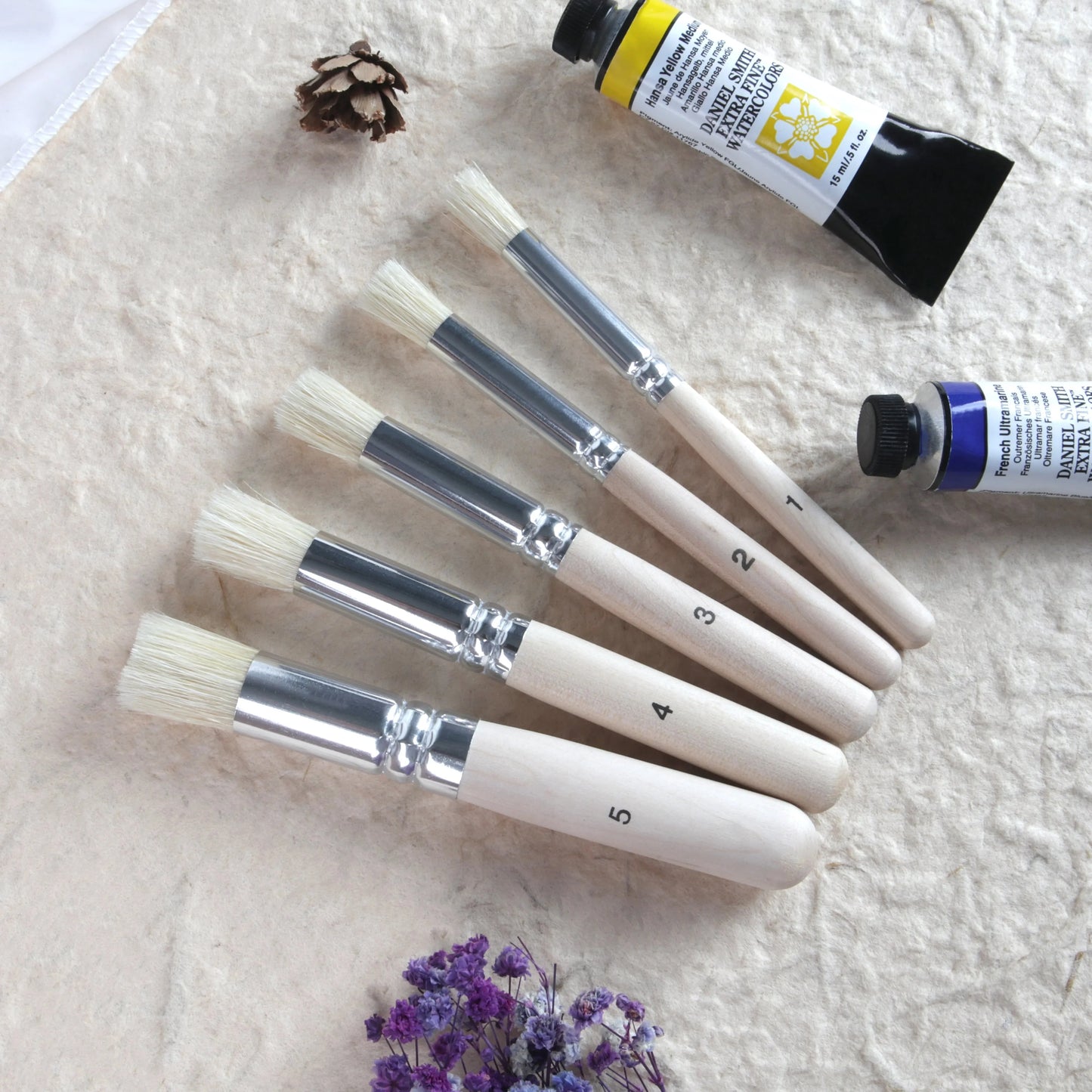 SeamiArt 5Pcs Bristle Paint Brushes Round Head Gouache Watercolor Oil Acrylic Painting Tools Brush Tip Pen for Art Supplies