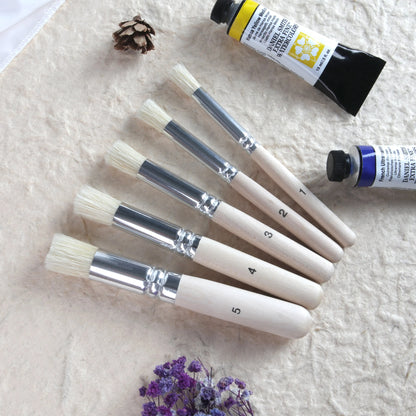 SeamiArt 5Pcs Bristle Paint Brushes Round Head Gouache Watercolor Oil Acrylic Painting Tools Brush Tip Pen for Art Supplies