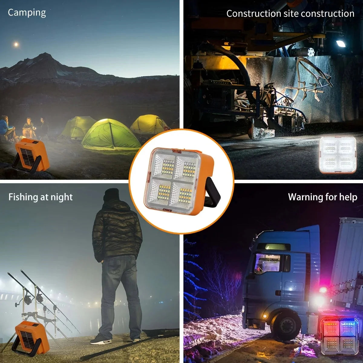 Solar rechargeable multifunctional led work light, portable outdoor floodlight-1200mah lithium battery, suitable for camping.