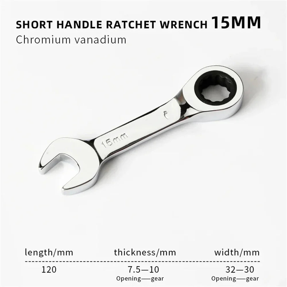 6-19mm Short Handle Quick Ratchet Wrench 72 Teeth Multi Functional Portable Short Dual-use Plum Blossom Small Wrench Hand Tools