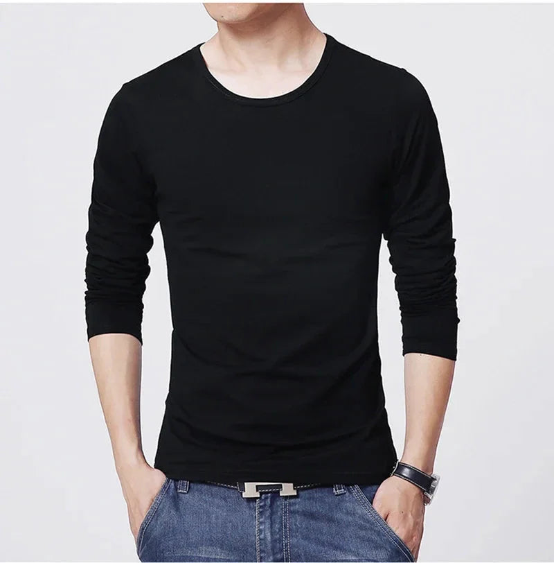 2026 MRMT Brand New Men's T-Shirts Long Sleeve Slim Men T-Shirt Young Man Pure Color Tops Tees Shirt O-Neck For Male Boys Tshirt