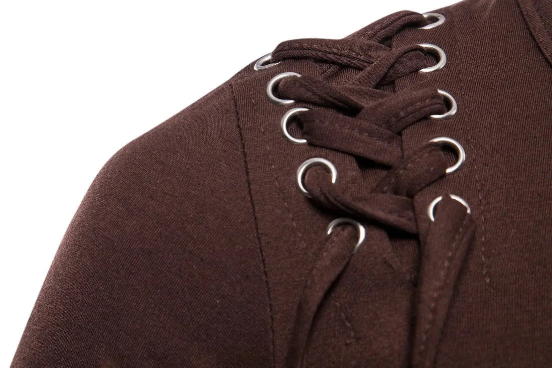 New2026 Men's Summer Short Sleeve T-shirts Trend Irregular Design Lace Up Solid Slim Tees Fashion Gothic Style Casual Shirts Men