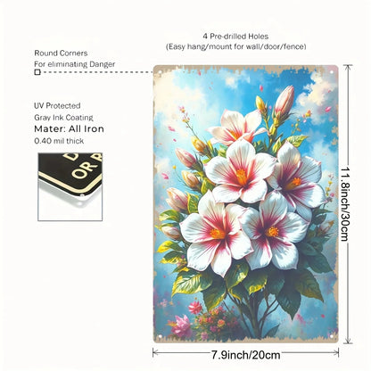 Vibrant 2D Hibiscus Flower Metal Wall Art - Hand-Painted 8x12 Inch Aluminum Decor for Home & Office, Ideal Room Accent