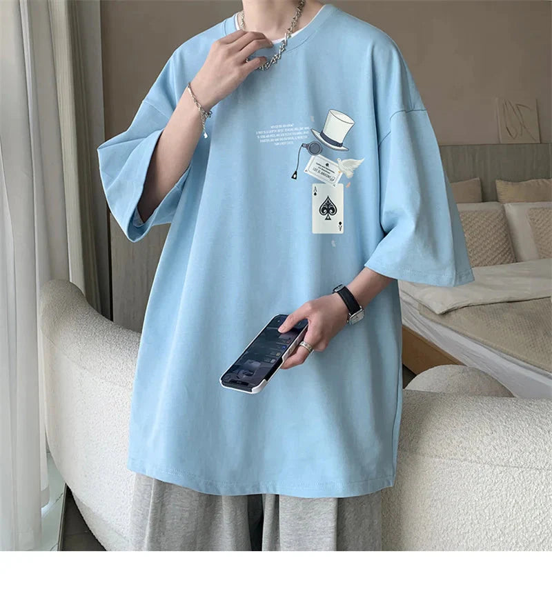 Men's Cotton T-shirts White 5XL Fashion Mens Oversized T Shirt Funny Print Summer Casual Wear Tee Shirts for Men Male Clothes